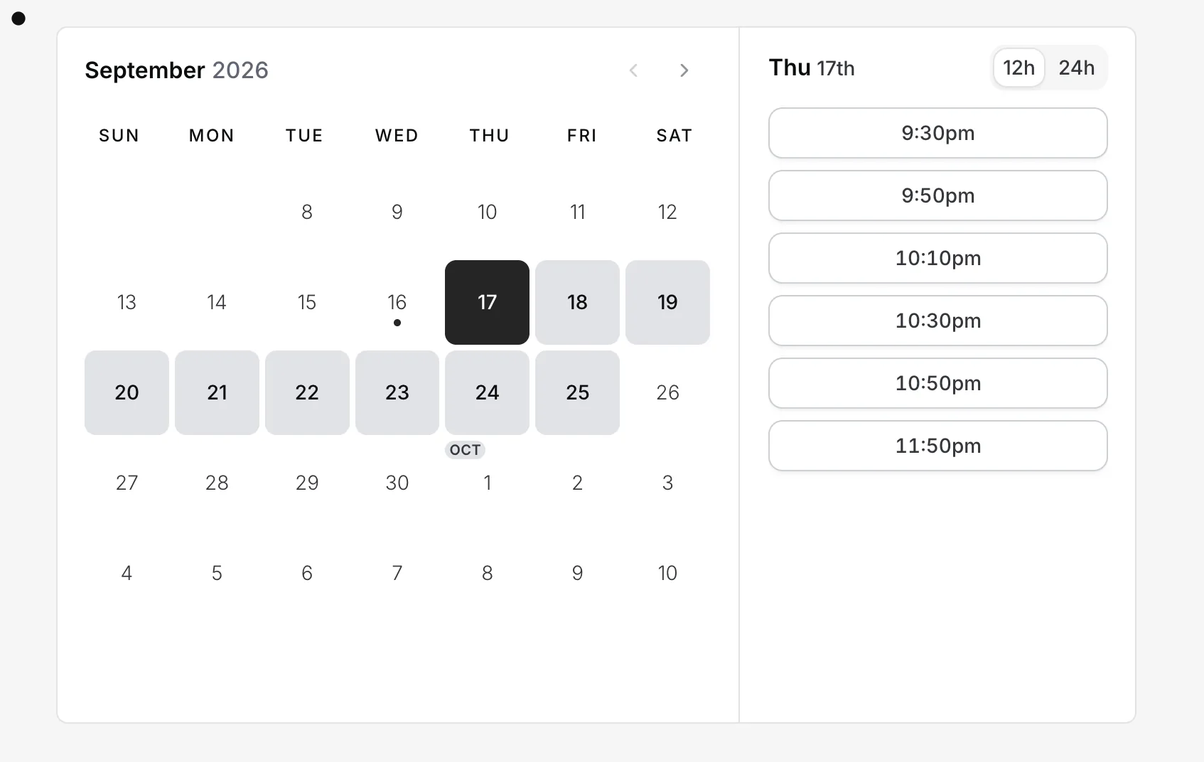 Booking calendar