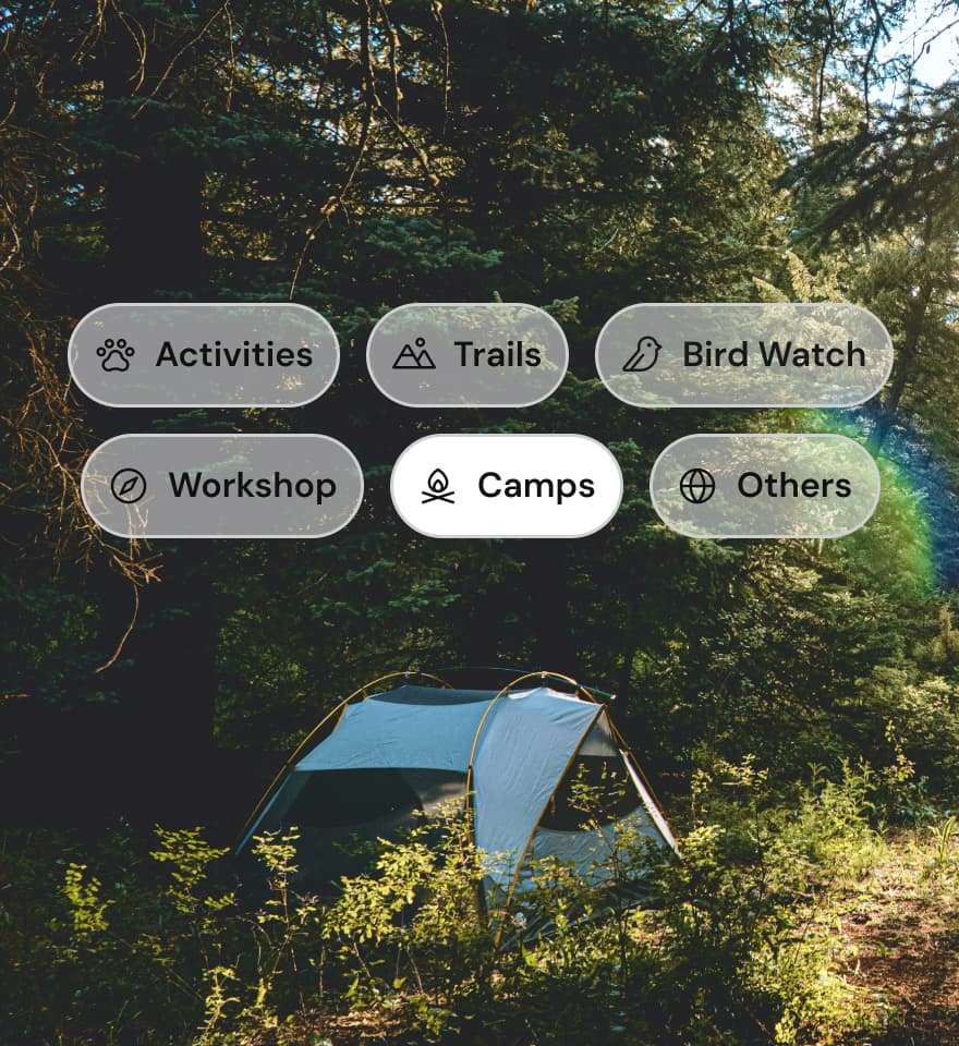 Event category filters: activities, trails, bird watch, workshop, camps, others