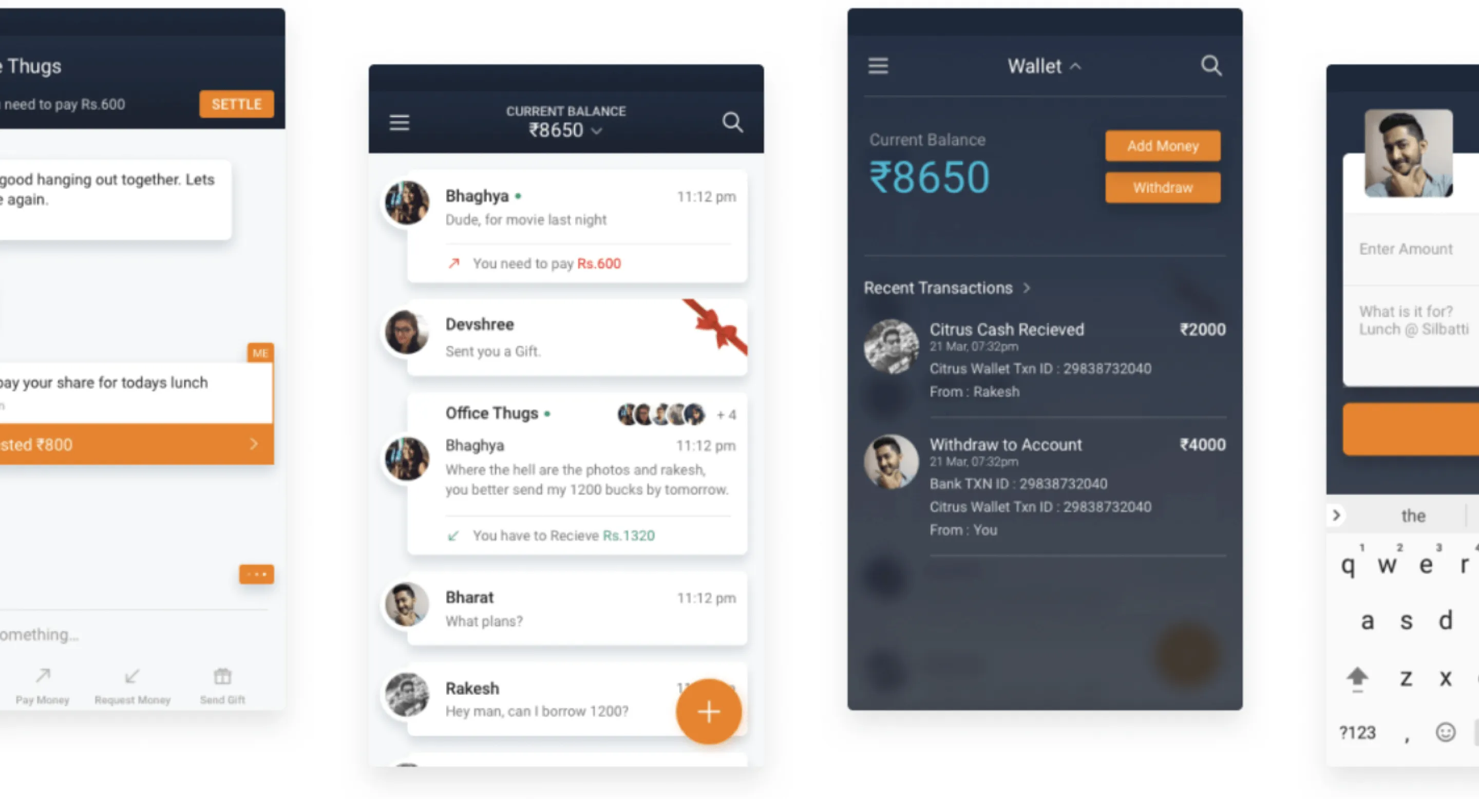 Citrus app screens