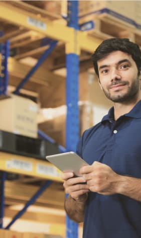 Warehouse worker with a tablet