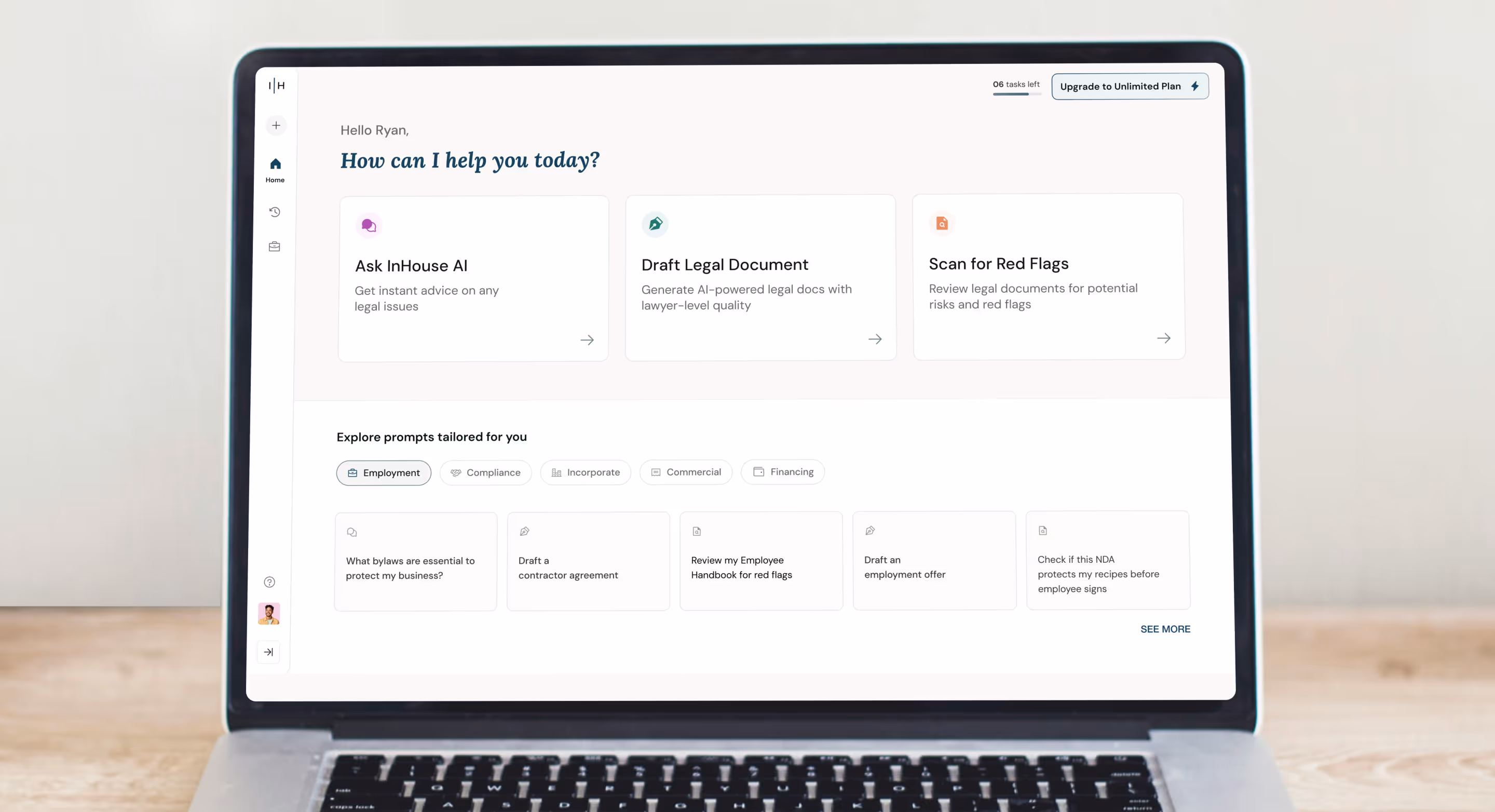 Inhouse web app on a laptop: How can I help you today?