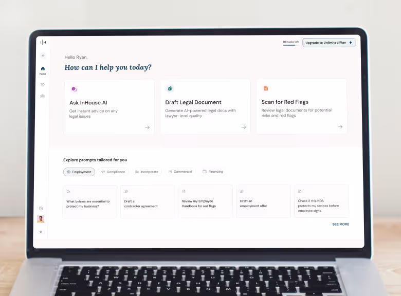 Inhouse AI assistant home screen on a laptop