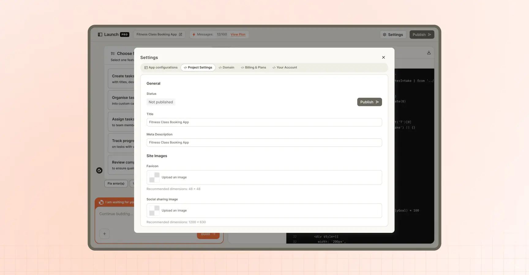 Launch.Today project settings screen