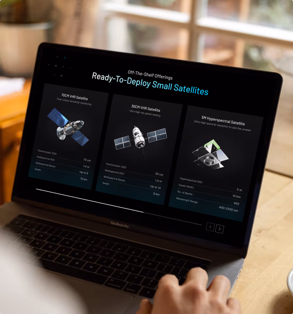 Pixxel website on a laptop: ready-to-deploy small satellites