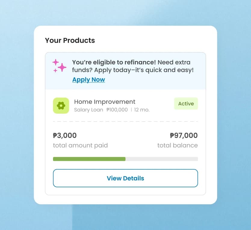 Refinance nudge on the products screen