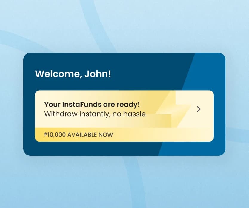 InstaFunds quick loan card on the home screen