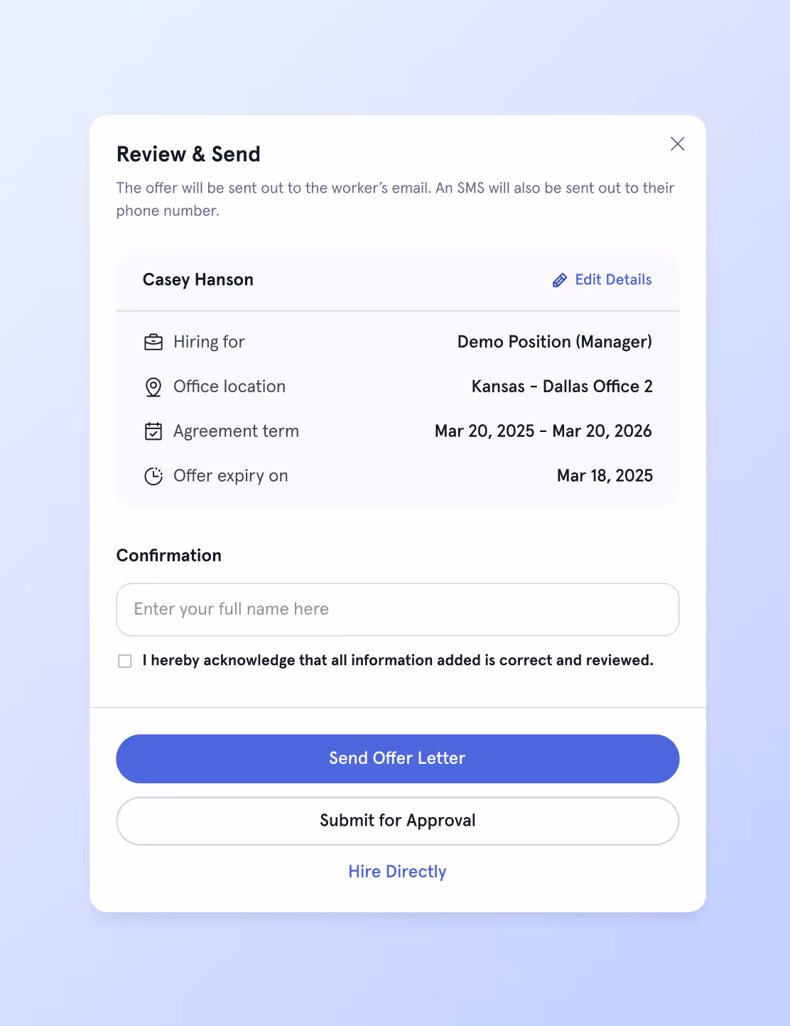 Review and send an offer letter