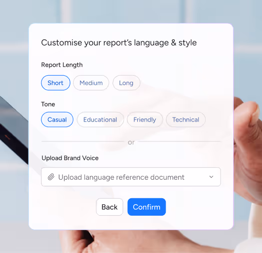 Report length, tone and brand voice settings