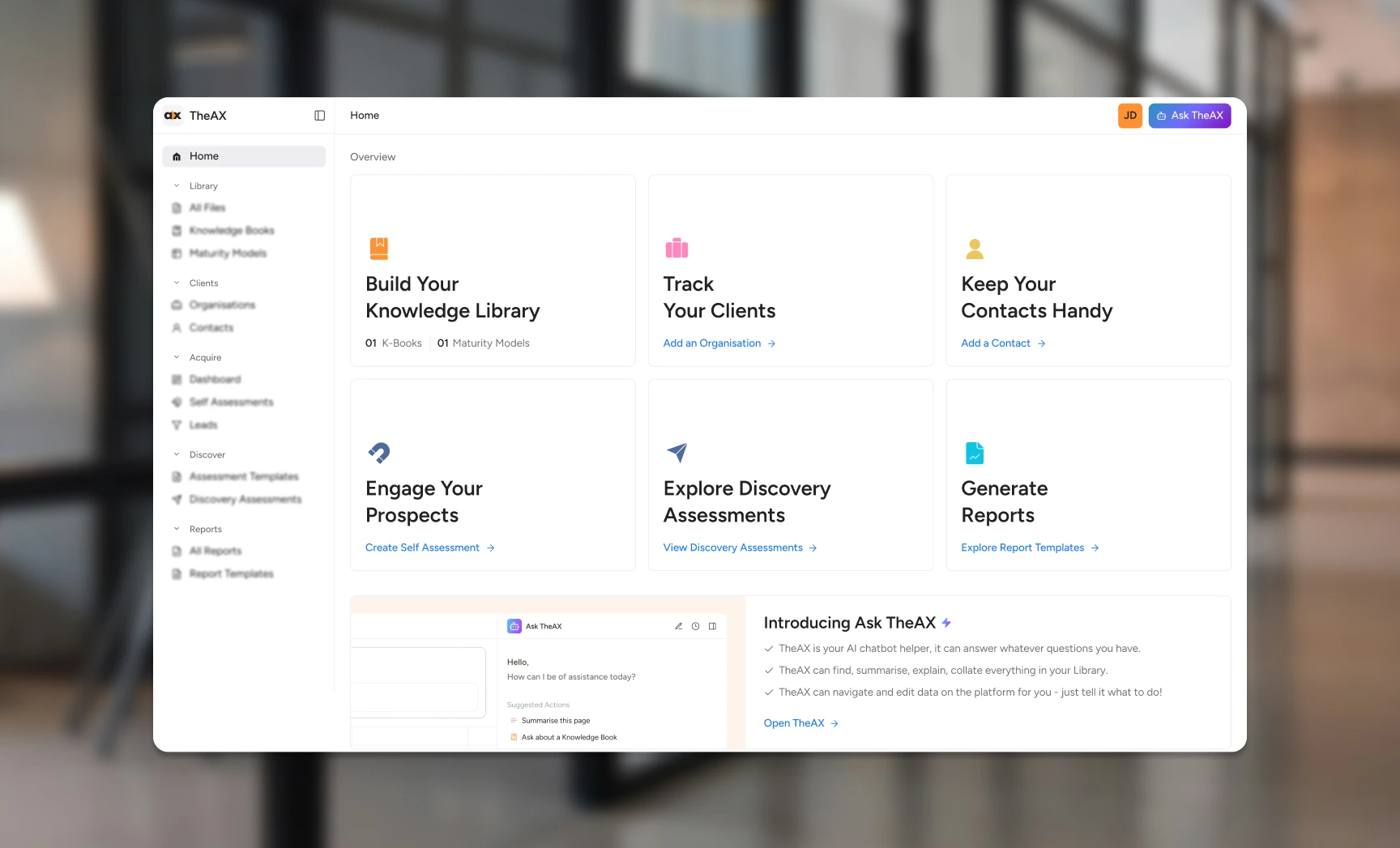 TheAX.ai home dashboard