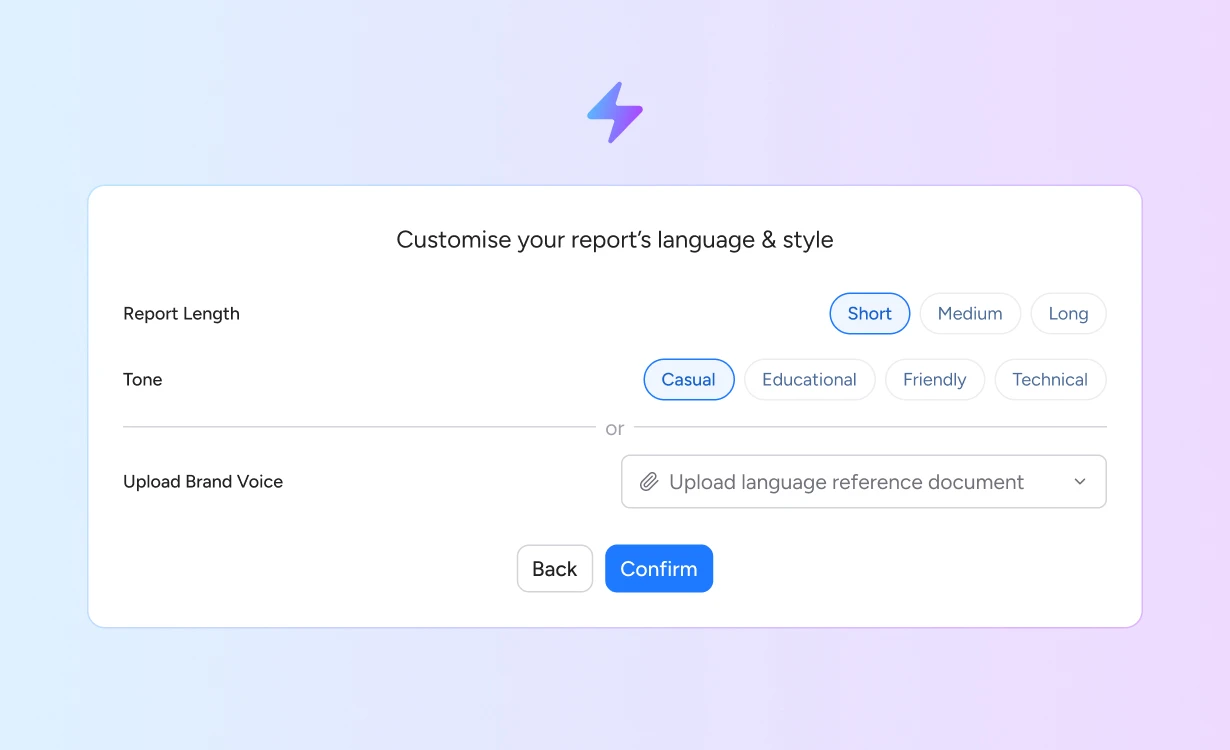 AI report language and style controls in TheAX.ai
