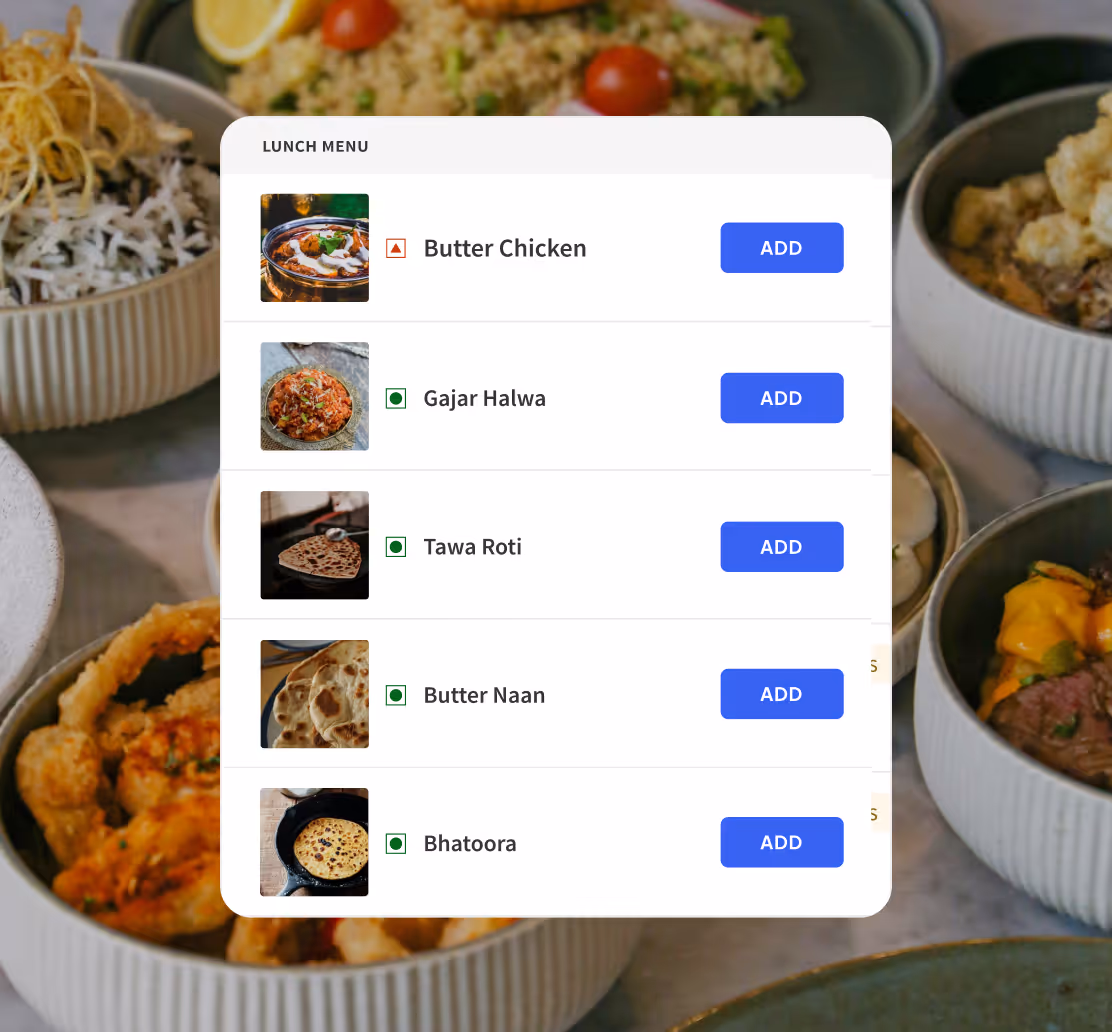 Lunch menu items in UrbanPiper