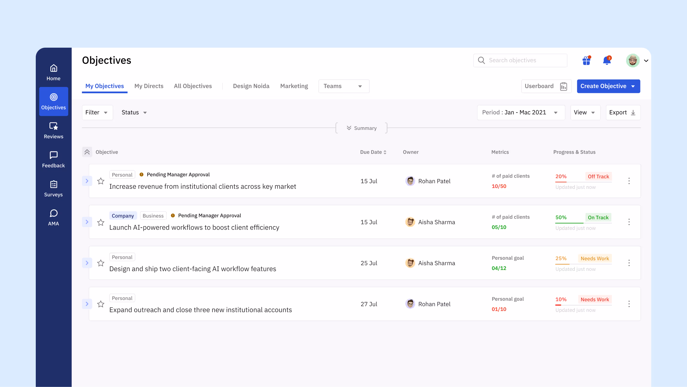 xto10x objectives dashboard