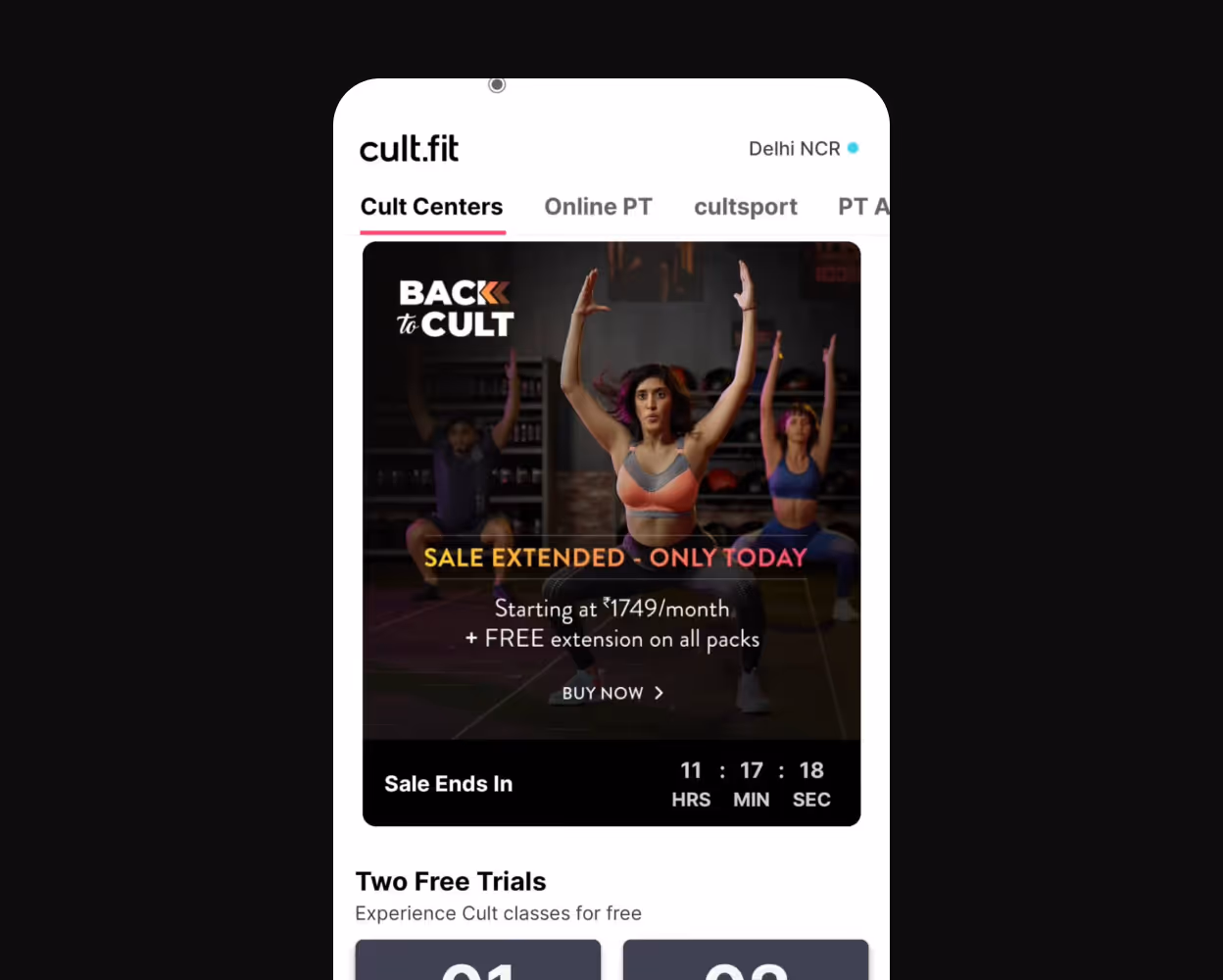 Cure.fit-Booking a trial session